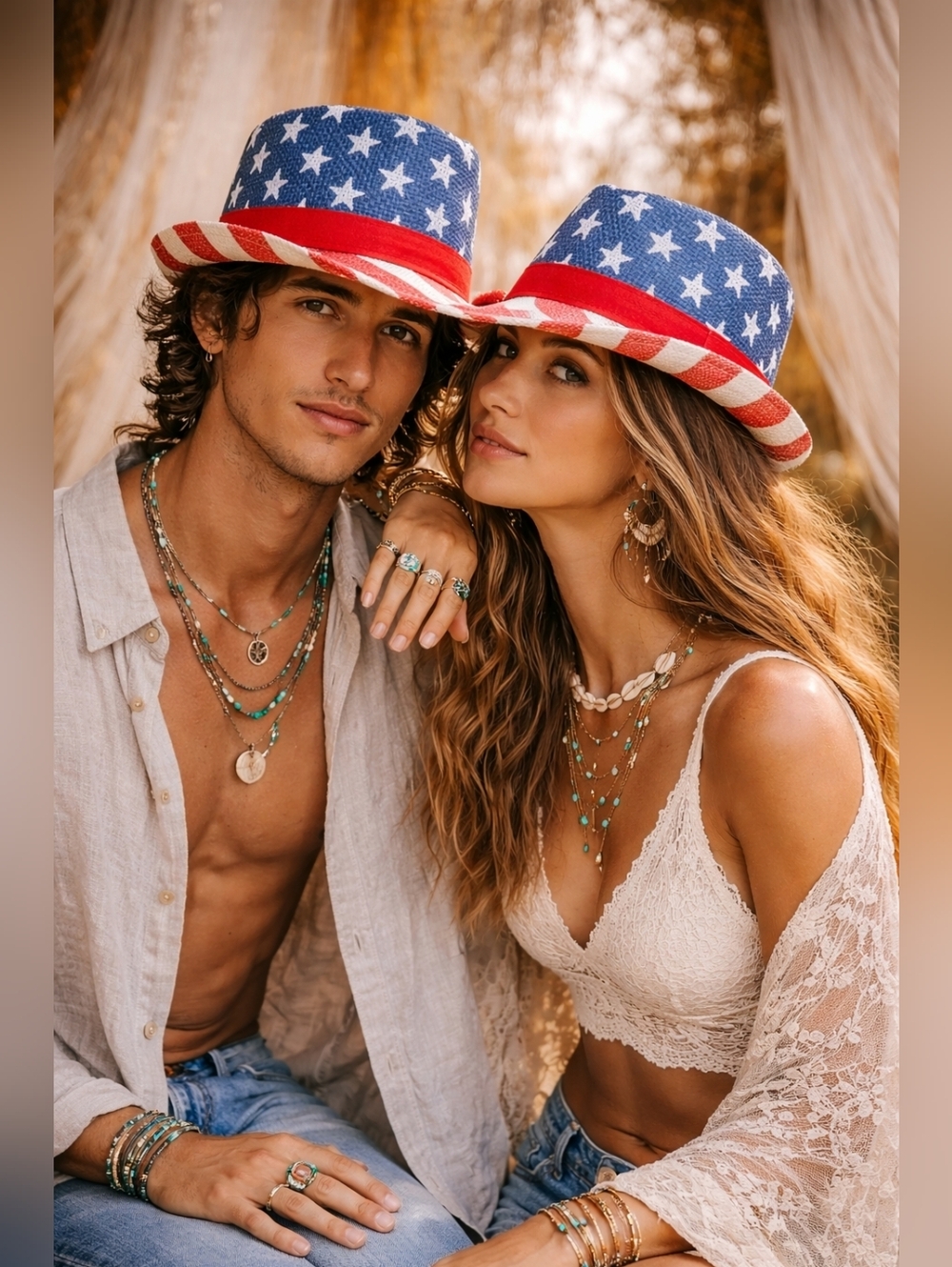 New American Flag Fedora Patriotic Straw Hat 4th of July USA Red White & Blue